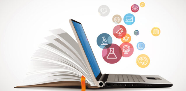 Elearning - book as laptop  electronic book concept